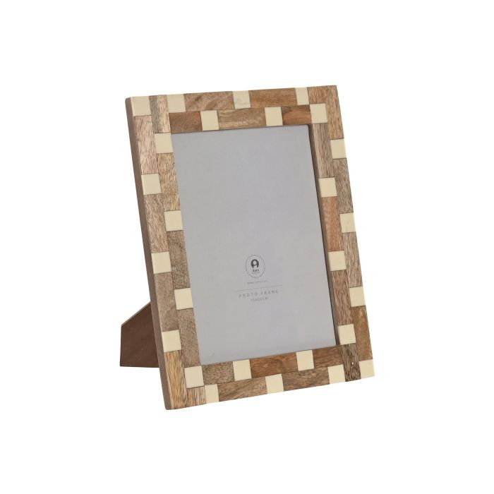 DKD Home Decor Marco de Fotos Urban 15x20 cm Madera Resina Natural Blanco Cuadrado 1.8 x 25.5 x 20 cm