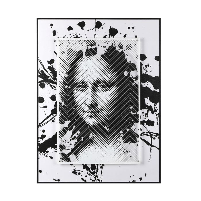DKD Home Decor Cuadro Moderno de Pared Mona Lisa Negro y Blanco 80x60 cm con Marco Ps y Cristal (Set de 2 Unidades)