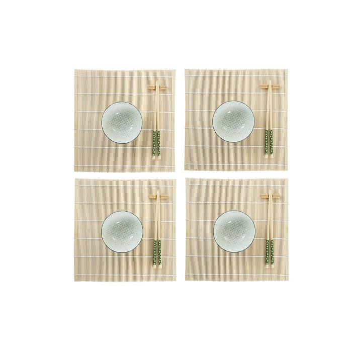 DKD Home Decor Sushi Oriental Set 16 Piezas Bambú Gres Verde Blanco 14.5 x 14.5 x 31 cm 1