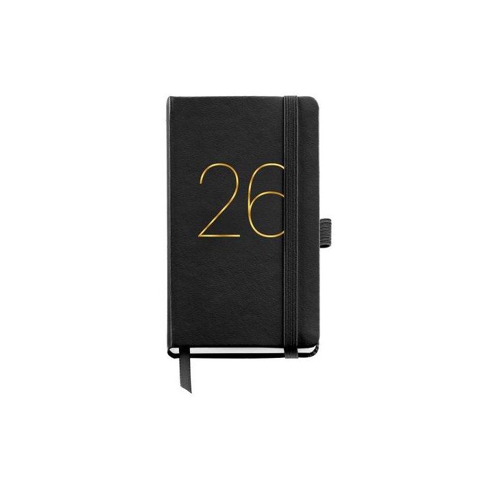 Agenda Anual (2026) Miquelrius Basic Chester Cosida Tapa Simil Piel Con Goma Passport 90X140 S/V Negro