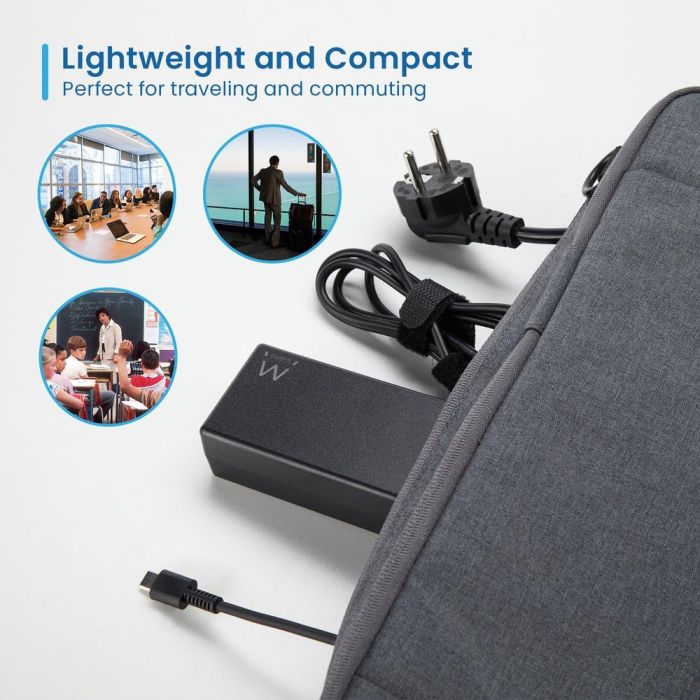 Ewent EW3982 Cargador USB-C Power Delivery 90W para Portátil hasta 15.6", Smartphone y Tablet - Cable 3.2m Negro 5