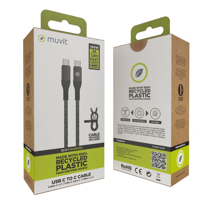 muvit for change cable Tipo C a Tipo C 5A/100W 1.2m resistente negro 2 muvit for change cable Tipo C a Tipo C 5A/100W 1.2m resistente negro 2