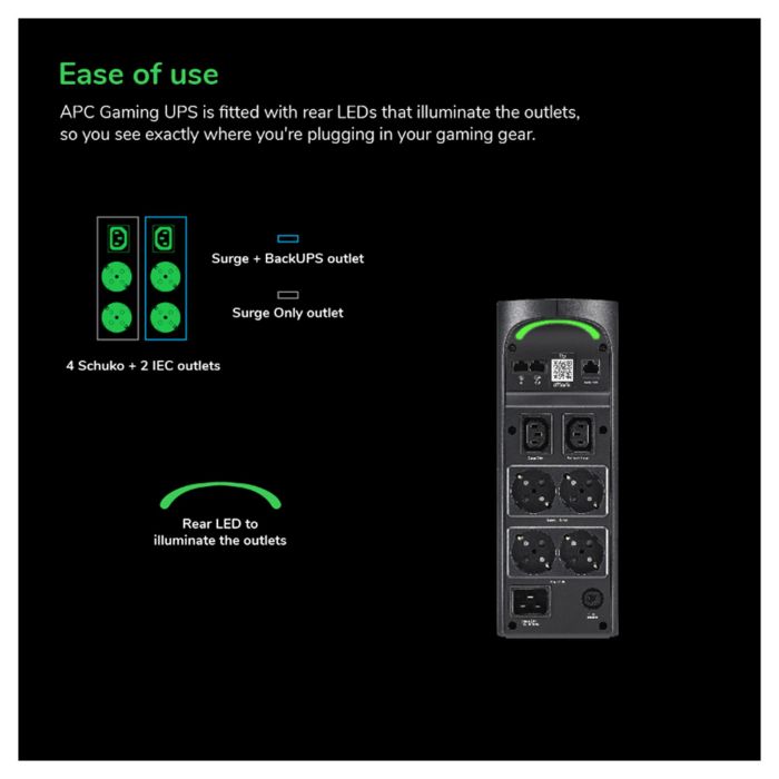 APC UPS Back-UPS Pro BGM2200B-GR 2200VA 1320W 4xSchuko 2xIEC C13 Torre con RGB Beleuchtung