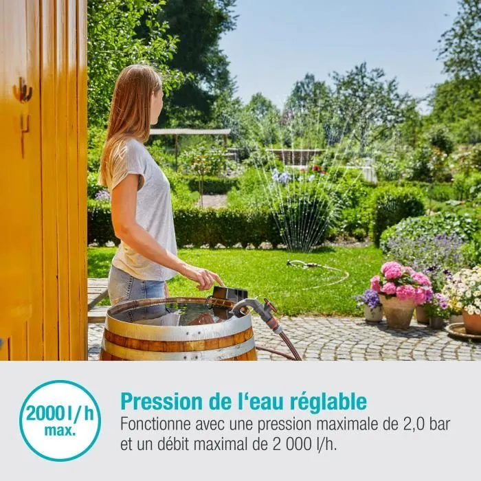 Gardena Bomba para Colector de Agua de Lluvia 2000/2 18V P4A, Caudal 2000 l/h, Presión 2.0 bar, Tubo Telescópico 2