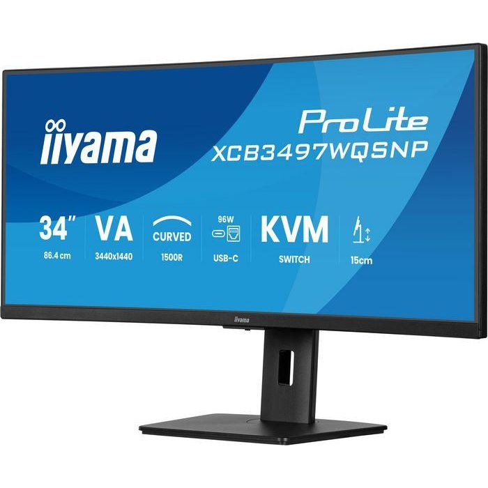 Iiyama ProLite XCB3497WQSNP-B1 Monitor 34" UltraWide Quad HD, Curvo, 120Hz, 3440x1440, VA, USB-C 95W, Altavoces 5