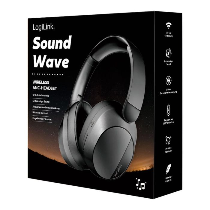 Auriculares plegables negros con bluetooth 6.0, cancelación activa del ruido y micrófono 3 Auriculares plegables negros con bluetooth 6.0, cancelación activa del ruido y micrófono 3