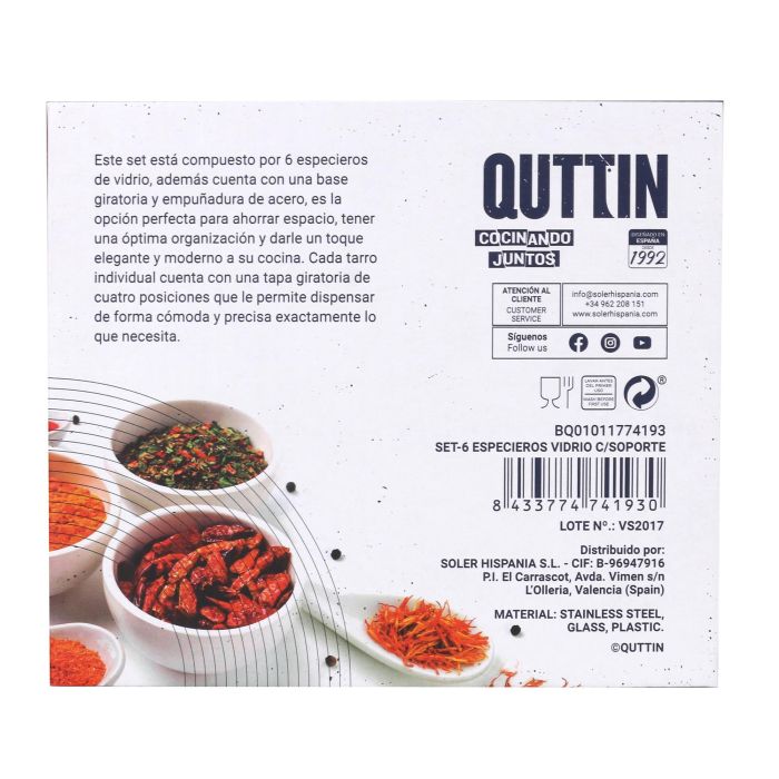 Set de 6 especieros de vidrio con soporte Quttin (8 Cajas) 6 Set de 6 especieros de vidrio con soporte Quttin (8 Cajas) 6