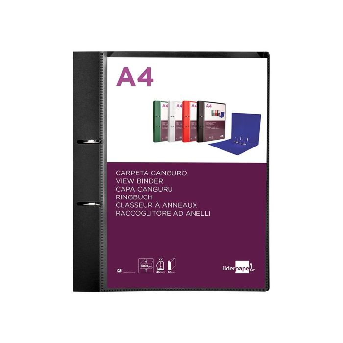 Carpeta Liderpapel Canguro 2 Anillas 40 mm Mixtas Polipropileno Din A4 Negro Opaco 1