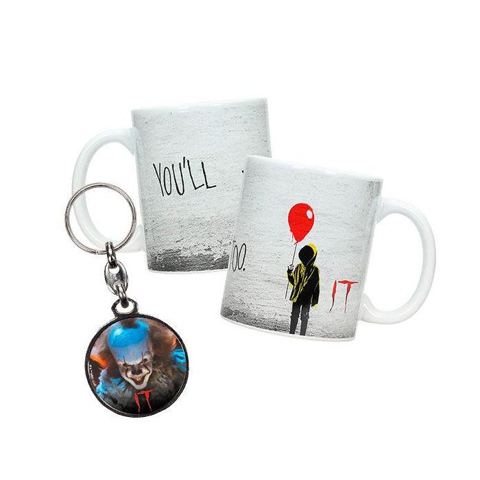 Sd toys Taza IT Pennywise 'You'll Float Too' con Llavero Metálico de Regalo - Película de Terror