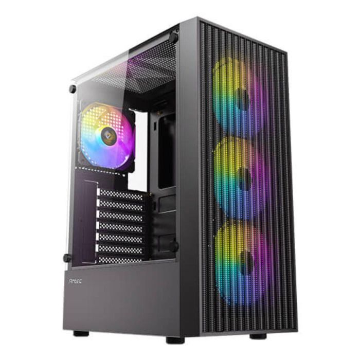 Antec AX27 RGB Midi Tower Negro - Caja PC Gaming con 3 Ventiladores RGB Preinstalados Frontales