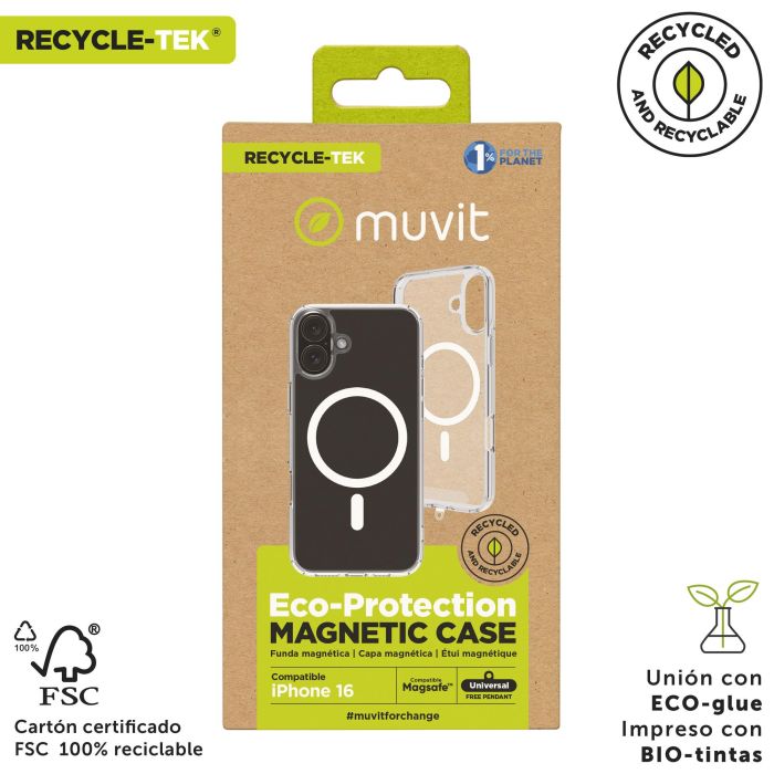Muvit Funda Recycletek MagSafe para Apple iPhone - Transparente, 100% Reciclada 2 Muvit Funda Recycletek MagSafe para Apple iPhone - Transparente, 100% Reciclada 2
