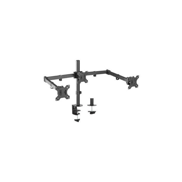 Aisens Soporte de Mesa Giratorio e Inclinable para 3 Monitores 13"-27", 2 Brazos, 3 Pivotes, VESA 75x75/100x100mm, Carga Máx. 7kg, Negro