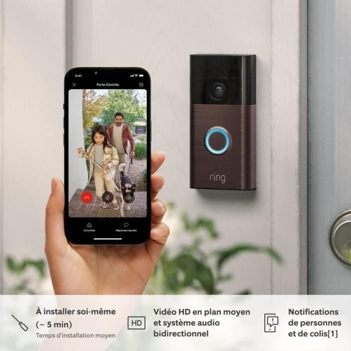 Ring RIN0840268939748 Timbre con Video Inalámbrico HD 1440p, Notificaciones, Bronce Veneciano 2