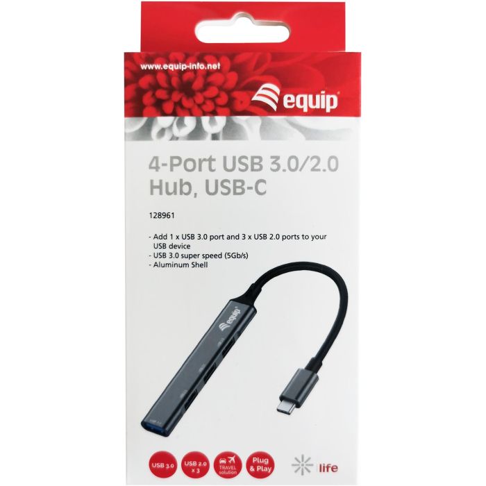 Equip Hub Usb Tipo C con 1 Puerto USB 3.0 y 3 Puertos USB 2.0, Carcasa de Aluminio, Ultradelgado, Plug and Play 3