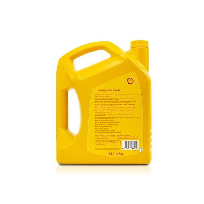 Shell ACSHEHX610W405L Aceite Motor Helix Hx6 10W-40 5L Tecnología Limpieza Activa, Protección Desgaste y Lodos. API SN Plus, ACEA A3/B4 1 Shell ACSHEHX610W405L Aceite Motor Helix Hx6 10W-40 5L Tecnología Limpieza Activa, Protección Desgaste y Lodos. API SN Plus, ACEA A3/B4 1