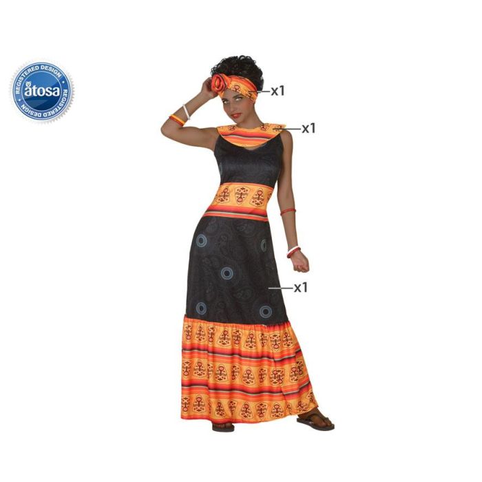 Disfraz de Africana para Mujer Adulto Talla XS-S, Multicolor de Poliéster. Incluye Vestido Largo, Diadema y Accesorio de Cuello. Disfraz de Africana para Mujer Adulto Talla XS-S, Multicolor de Poliéster. Incluye Vestido Largo, Diadema y Accesorio de Cuello.