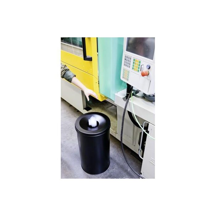 Durable 3307-01 Papelera redonda Safe de acero de 60 litros en color negro con tapa de aluminio y sistema antivacío 1 Durable 3307-01 Papelera redonda Safe de acero de 60 litros en color negro con tapa de aluminio y sistema antivacío 1