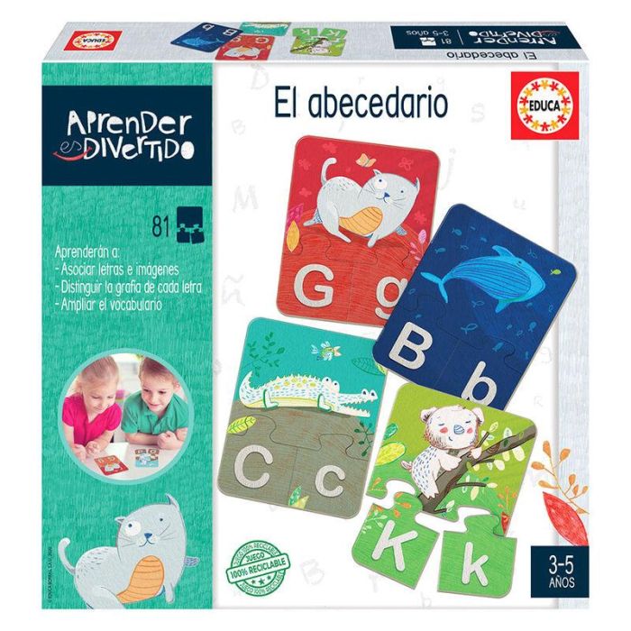 Educa Juego El Abecedario Aprender es Divertido 81 Piezas Encajables Educativo Bilingüe para Niños 3-5 Años