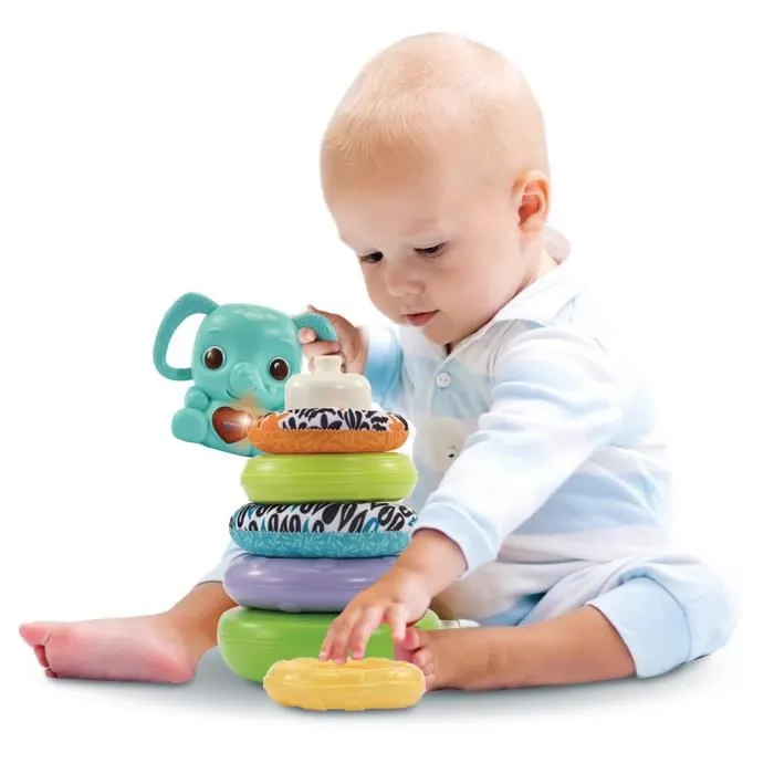 Vtech Baby Nino Baby Elephant Stacko 3 en 1 Plástico de Base Biológica Torre de Apilamiento Juego de Montaje Sonajero Electrónico 1