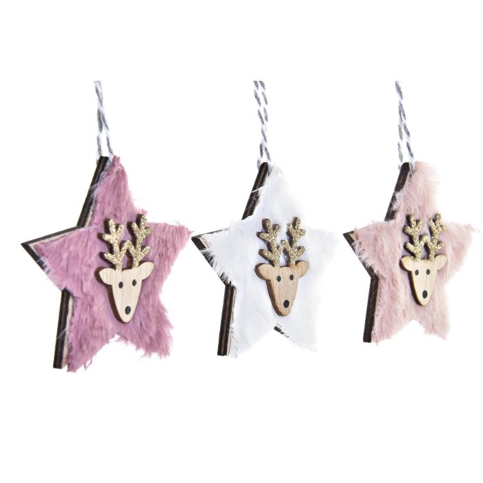 Decoracion Colgante Navidad Fantasia DKD Home Decor Rosa Blanco 8 x 1 x 22 cm Set de 3 (3 Unidades) 2