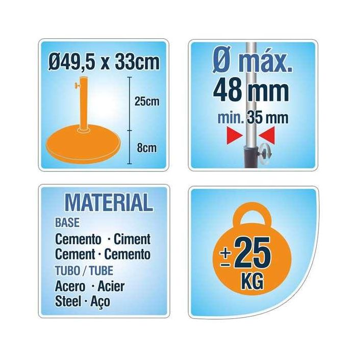 Color Baby Soporte para Sombrilla de Cemento 25 kg Tubo 4,8 cm Base 50x34 cm 3