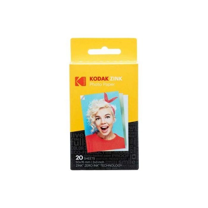 Kodak Papel Fotográfico ZINK RODO20 para Cámara Printomatic y STEP Touch, 2"x3", 20 Hojas