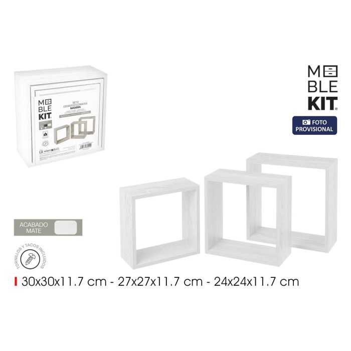 Moblekit Set 3 Estantes Flotantes Blancos 30 cm, 27 cm y 24 cm de Profundidad - Mueble de Pared Decorativo (4 Unidades)