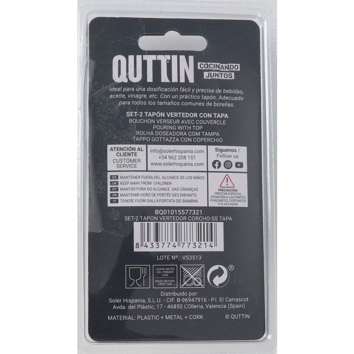 Set de 2 tapones vertedor Corchoss con tapa Quttin (24 Cajas) 6 Set de 2 tapones vertedor Corchoss con tapa Quttin (24 Cajas) 6