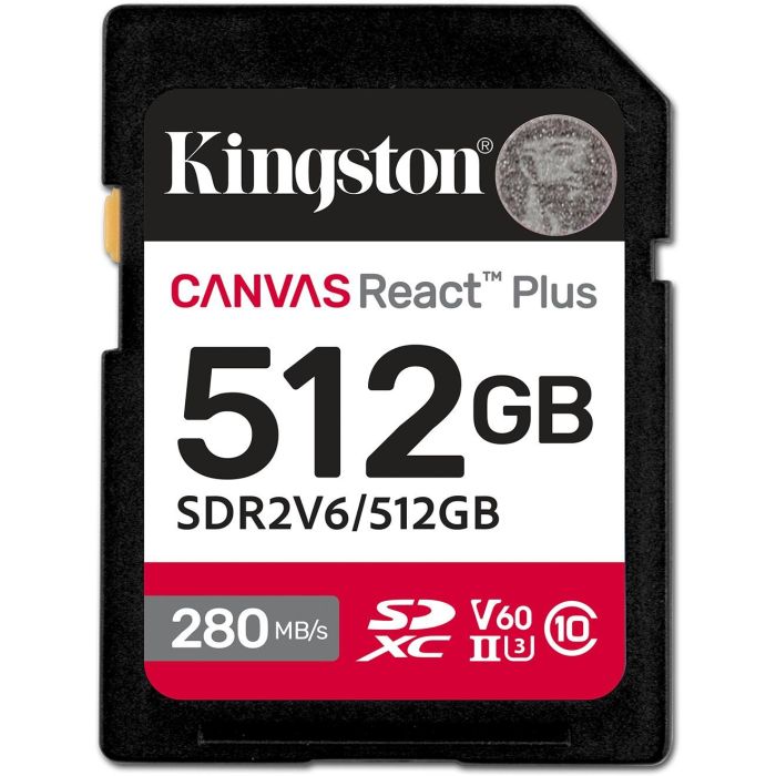 Kingston Tarjeta de Memoria Canvas React Plus 512GB SDXC Clase 10 UHS-II U3 V60 Velocidad Lectura 280MB/s Escritura 150MB/s