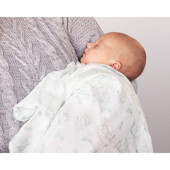 KioKids - Muselina Estampado Selva Color Salvia 120x120 cm, Bambú 70% y Algodón 30% para Bebé +0 Meses, Certificado OEKO-TEX