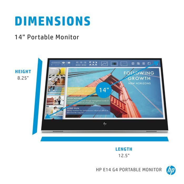 HP E14 G4 Monitor Portátil - Pantalla Brillante para Trabajar en Cualquier Lugar, Conexión USB-C 10