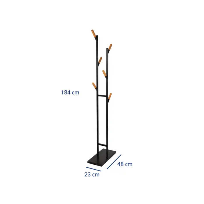 Maul Perchero de Pie Metalico y Madera 6 Colgadores Negro 1840x480x230 mm 4