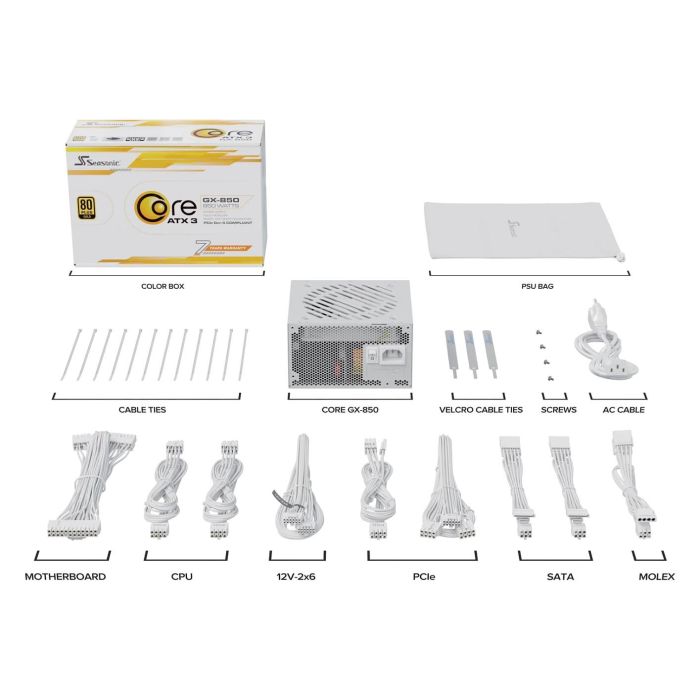 Seasonic GX-850-V2-WHITE Fuente de Alimentación ATX 3.1, 850W, 80 PLUS Gold, Totalmente Modular, Blanca 1