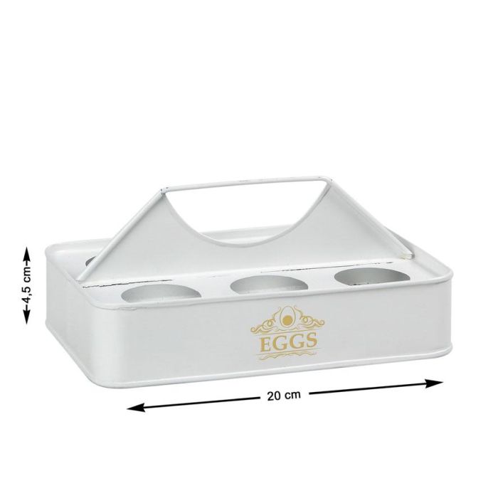 Huevera metálica blanca para 6 huevos, estilo vintage, 4.5 cm alto x 20 cm largo Huevera metálica blanca para 6 huevos, estilo vintage, 4.5 cm alto x 20 cm largo