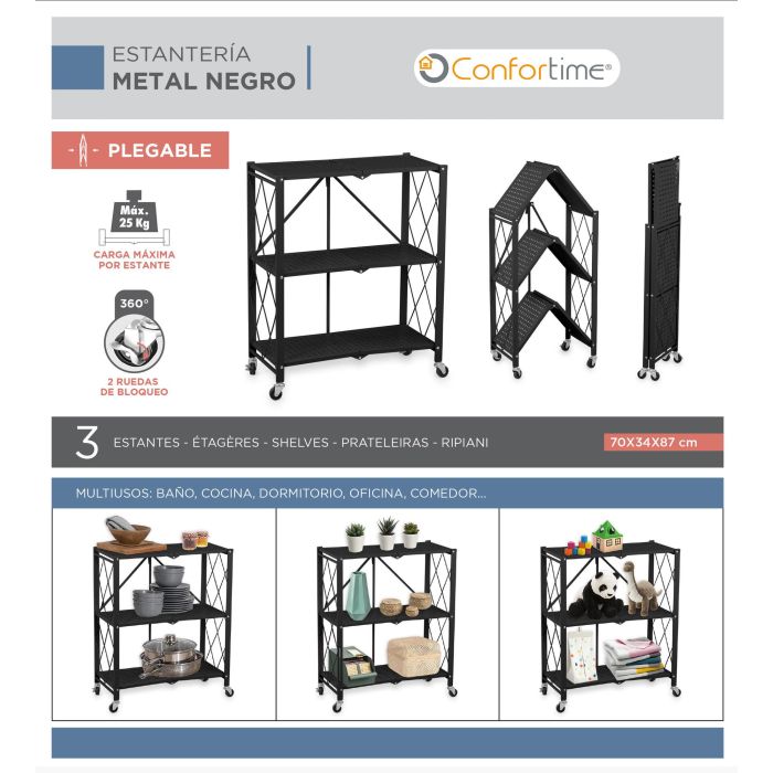 Confortime Estantería Plegable 3 Niveles 71 x 34 x 86 cm 3