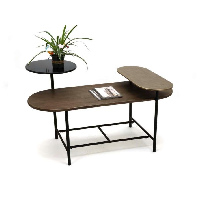 DKD Home Decor Mesa de Centro Moderna Marrón y Negro 76 x 64 x 116 cm de Metal, MDF y Mármol Desmontable