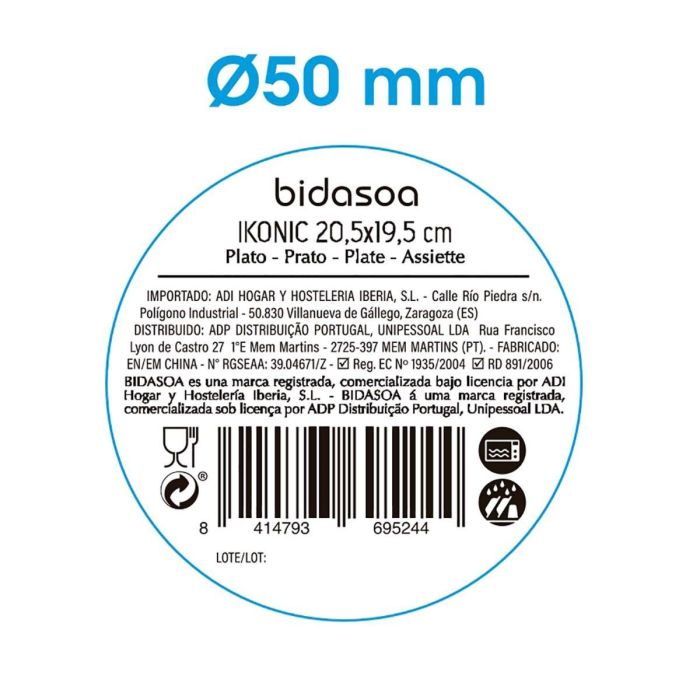 Plato Sopa Cerámico Ikonic Bidasoa 20,5x19,5 cm (6 Unidades)