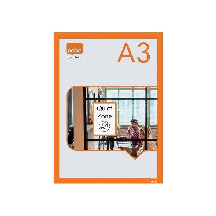 Nobo Marco Portaanuncios Magnético Autoadhesivo A3 Naranja, Fácil Cambio de Contenido, Pack de 2 Unidades