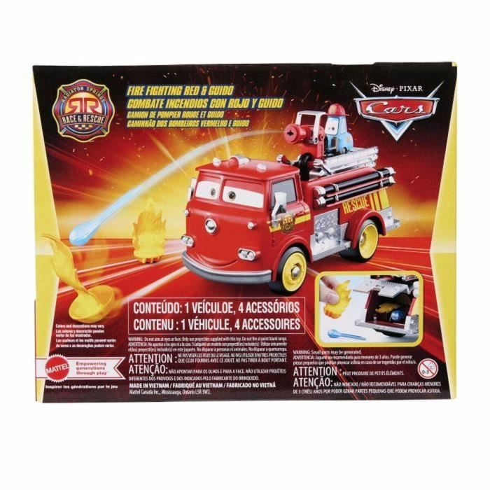 Mattel Jfl54 Cars Disney Pixar, Camión de Bomberos Rojo con Guido - Vehículo de juguete de rescate a toda máquina en Radiador Springs 1