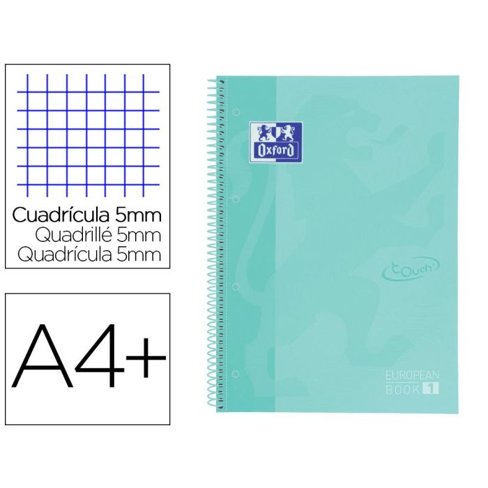 Cuaderno Espiral Oxford Ebook 1 School Touch Te Din A4+ 80 Hojas Cuadro 5 mm Con Margen Mint Pastel 5 unidades