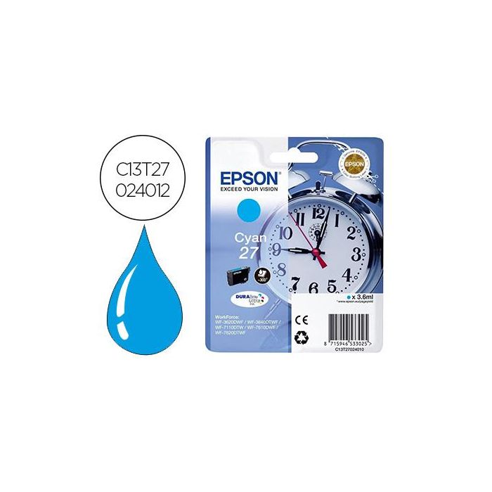 Ink-Jet Epson 27 Wf3620 - 7110 - 7610 - 7620 Cyan 300 Pag