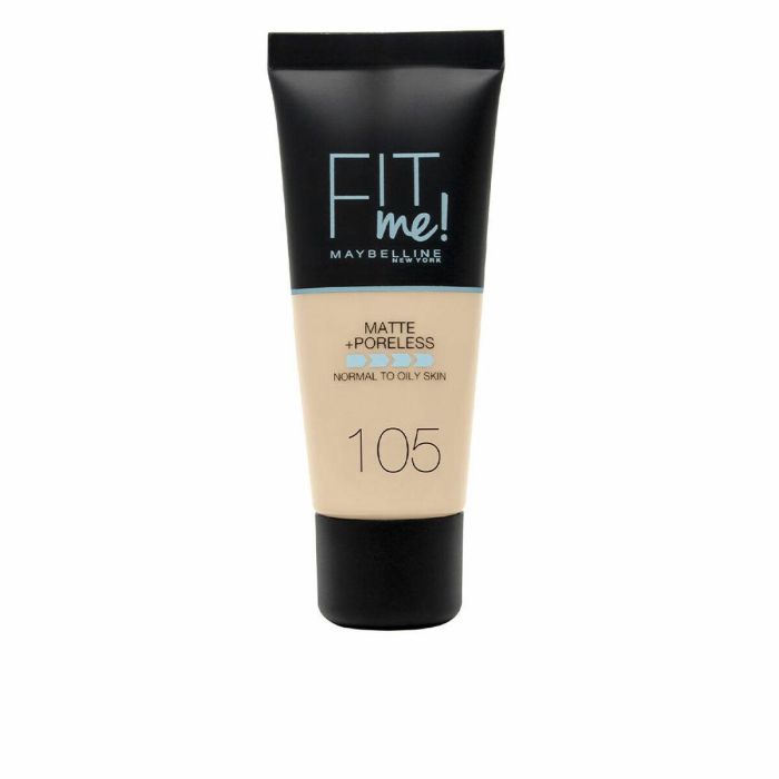 Maybelline Fit Me! Matte+Poreless Base de Maquillaje Tono 105 Natural Ivory. Efecto Mate y Poros Reducidos para Piel Mixta/Grasa 30ml