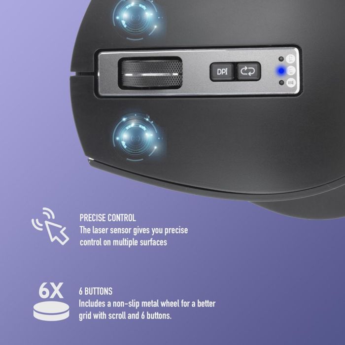 NGS Blur-Rb Ratón Inalámbrico Multidispositivo Bluetooth Recargable Láser 2.4GHz USB-A/USB-C, BT4.0, DPI Ajustable 800/1600/3200, 6 Botones, Ergonómico Diestro, Plug and Play 5