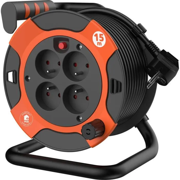 Quarx QUA1719190980885 Enrollador de Cable Bricolaje 15 m, H05VV-F 3G1,5 mm², Disyuntor Térmico 2