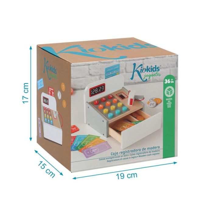 Juguete Caja Registradora de Madera para Niños +3 Años, Juego de Supermercado Educativo, Simulación de Compras y Conteo de Dinero 4