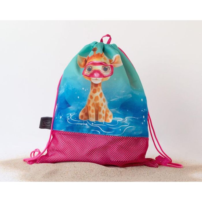 KioKids Bolsa de Playa y Mochila Transpirable Niños +0 meses Safari Fun Fucsia con Tela Perforada para Arena