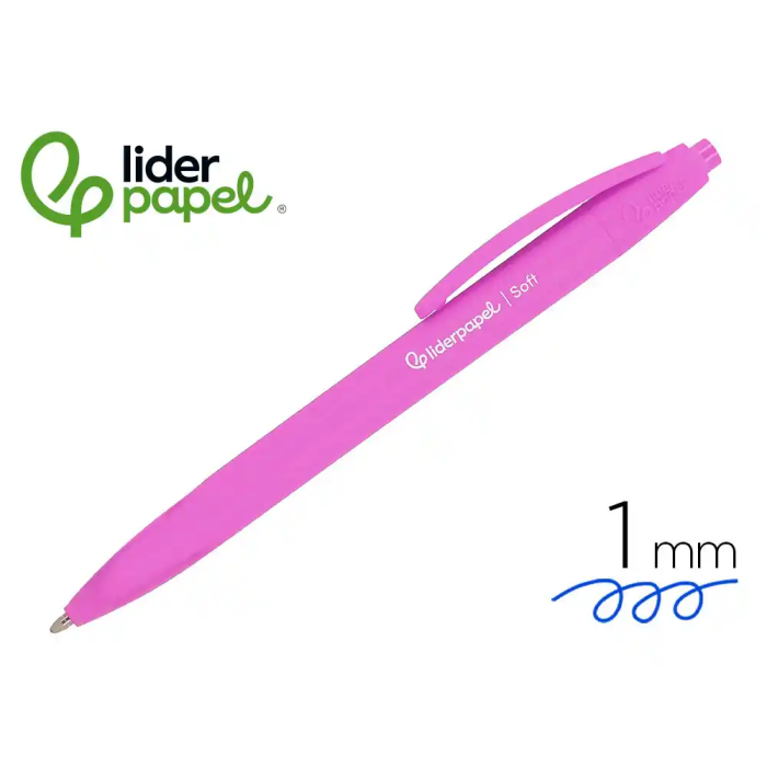Liderpapel Bolígrafo Retráctil Punta 1 mm con Clip, Acabado Soft Touch, Tinta Azul, Cuerpo Rosa - 27x145x70 mm Liderpapel Bolígrafo Retráctil Punta 1 mm con Clip, Acabado Soft Touch, Tinta Azul, Cuerpo Rosa - 27x145x70 mm