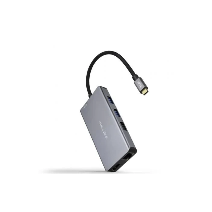 Nano Cable 10.16.1009 Docking Station USB-C 9 en 1 con 3xUSB, 2xHDMI 4K, 1xRJ45, Lector Tarjetas SD/TF, USB-C PD 100W - Gris