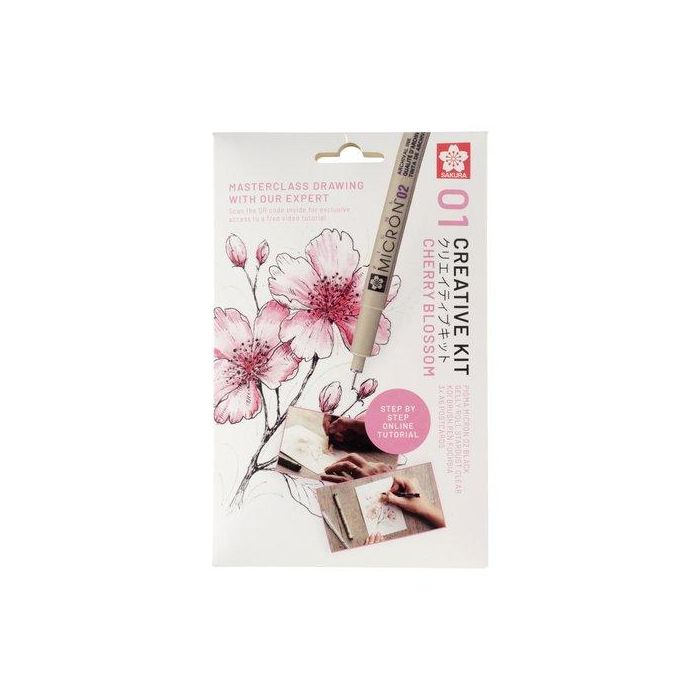 Set Creativo Sakura Art Kit Flor De Cerezo (Pigma Micron 05 Negro + Gelly Roll + Koi Coloring + 3 Postales A6 Con Video Tutorial)
