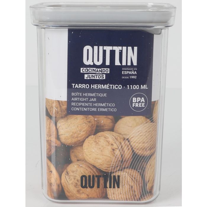 Quttin Tarro Hermético PET 1100 ml, 11,2 cm Ancho x 11,2 cm Largo x 15,5 cm Alto (12 Unidades) 1